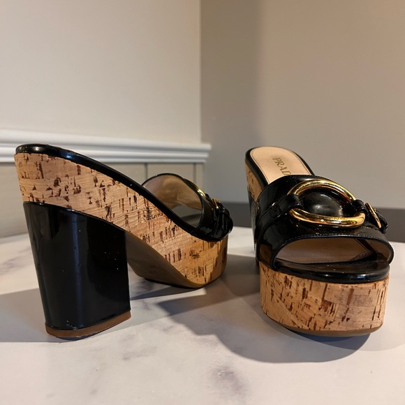 Prada Cork Platform Horsebit Patent Leather Slides 37 - Picture 9 of 10